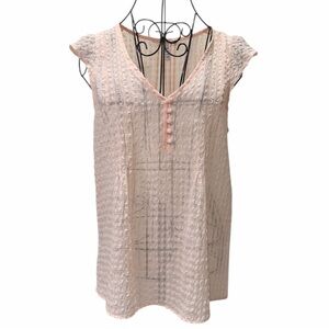 Elle Blush Pink Textured Blouse Size S Sheer V-Neck Button Front Feminine Top
